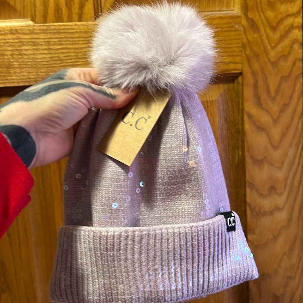 C.C lilac color hat with pom-pom